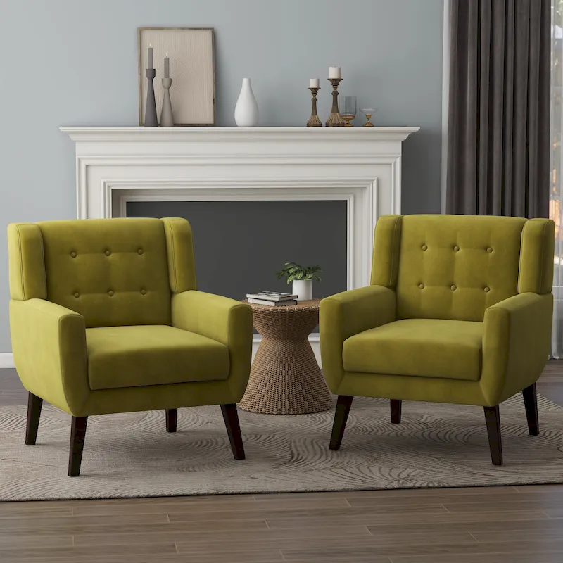 Velvet Upholstered Armchair Tufted Accent Chairs Set of 2