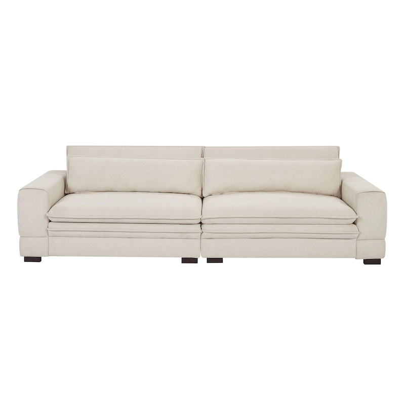 Beige Modern 104.7 Large Fabric Sofa with Lumbar Pillows
