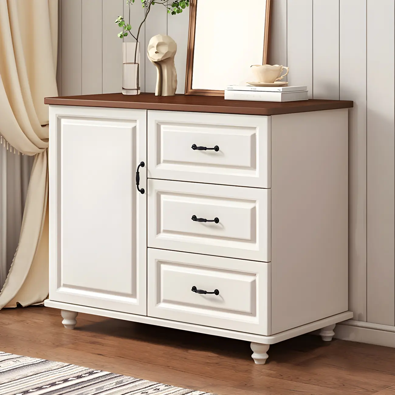 Classic White-Brown Wood Metal Storage Combo Dresser