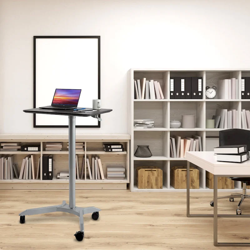 Espresso / White Pneumatic Sit-Stand Mobile Desk, Single User