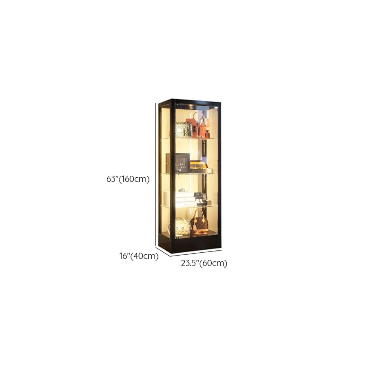 Enclosed Black 5-Shelf Metal Curio Cabinet with Light