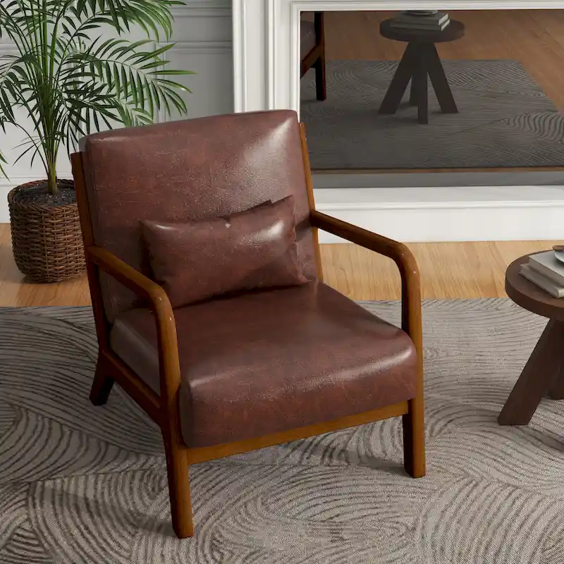 Mid-Century Modern Upholstered Accent Chair with Wood Frame