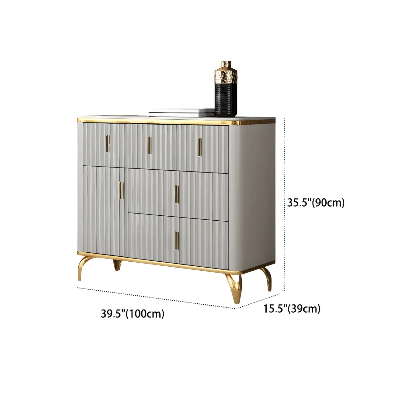 Elegant Gray Wooden Dressers & Chests with Gold Handles