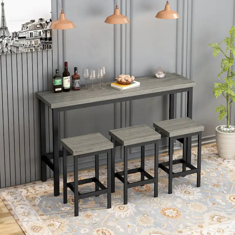 Extra Long Dining Table with 3 Stools Pub