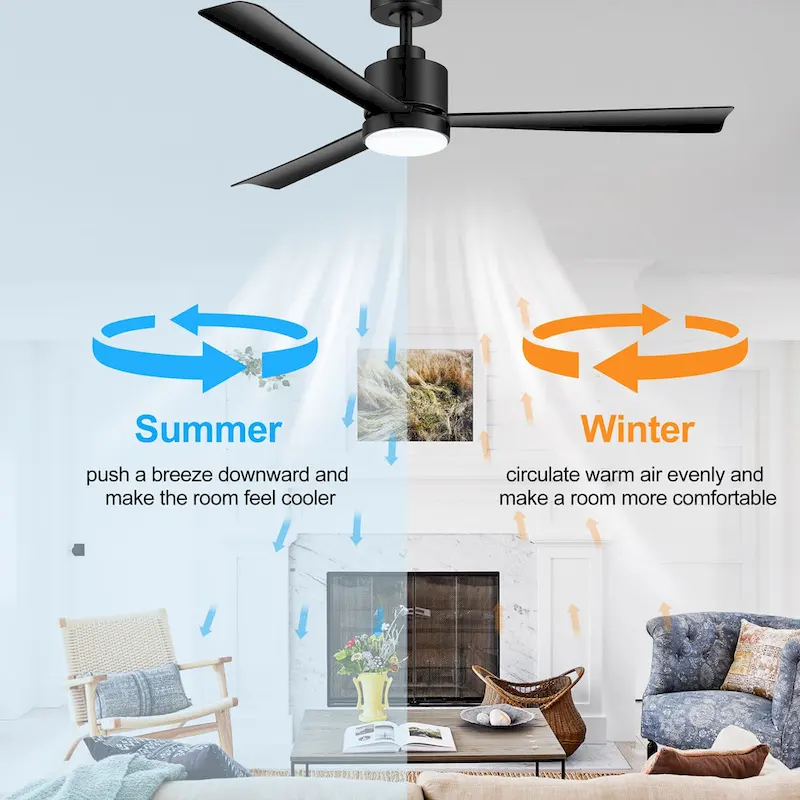 52 Inch Gold/Black/White 3-Blade LED Ceiling Fan with Light and Remote