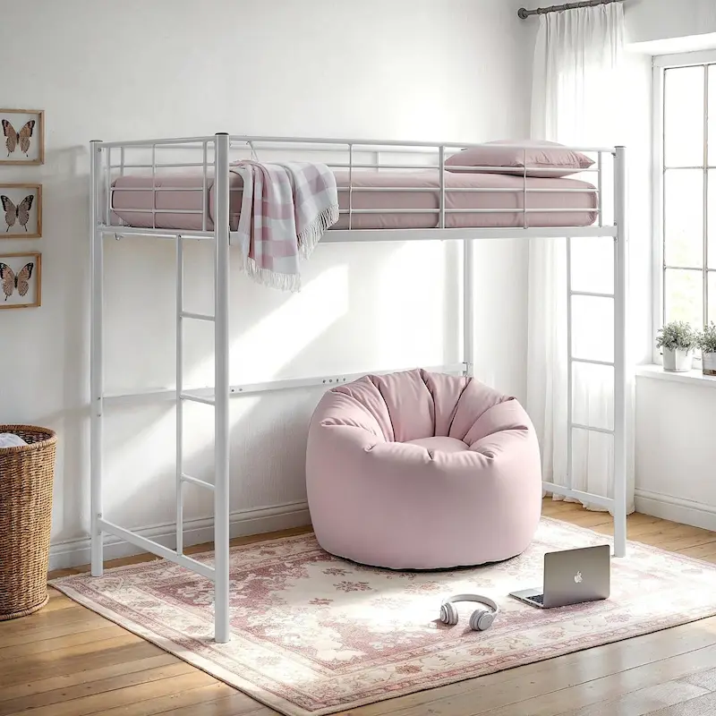 Middlebrook Abner White Metal Classic Twin Loft Bed