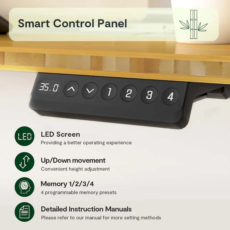 Bamboo Electric Height Adjustable Standing Desk - Single User