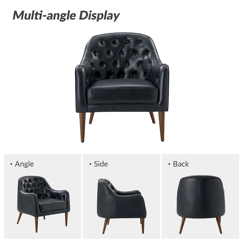 Melisa Classic Genuine Leather Wood Legs Barrel Chair With Tufted Back Set Of 2 By HULALA HOME