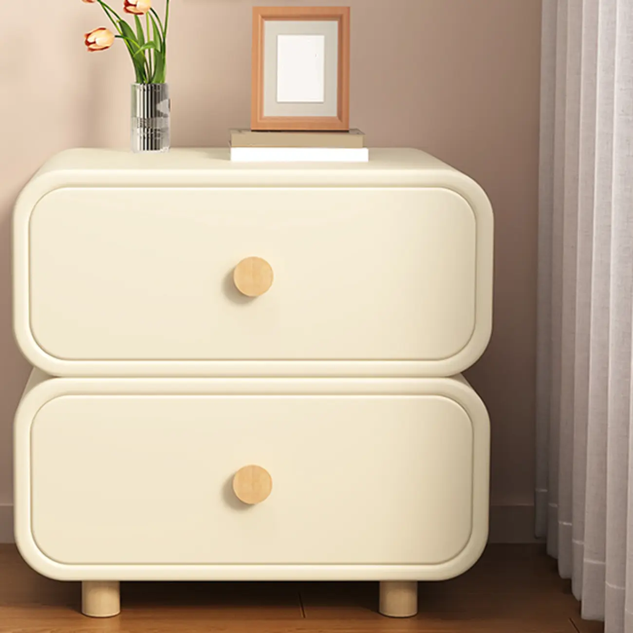 Bedroom Off-White Wooden Two Drawer Nightstand