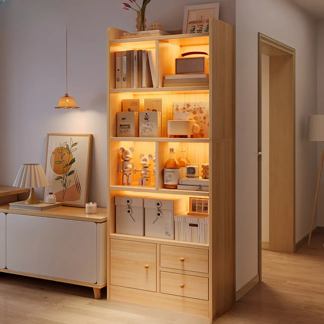 Modern Rectangular Bookshelf with Drawers