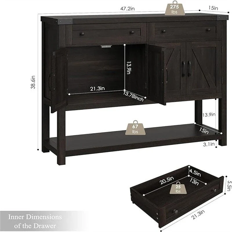 Buffet Cabinet - 14.96 D x 47.24 W x 38.58 H