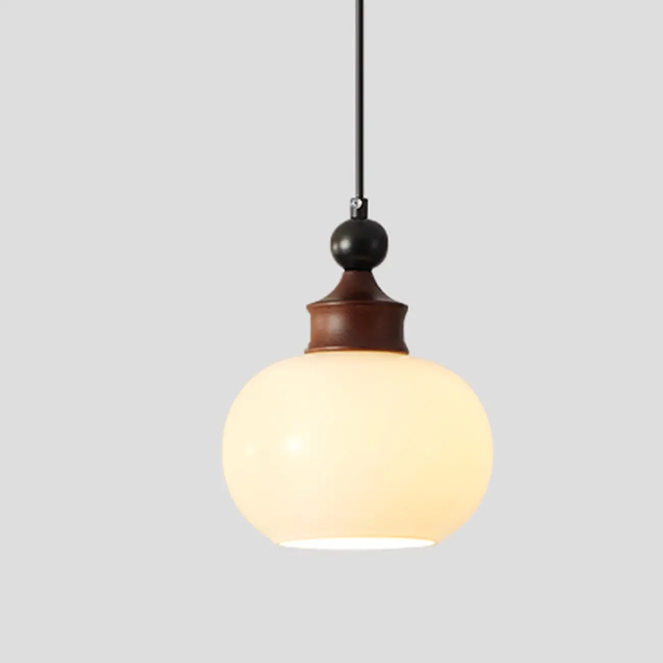 Dimmable Beige Wood Glass Globe Pendant Light