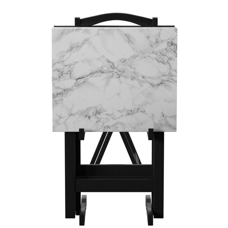 Meisel White Faux Marble Tray Table Set