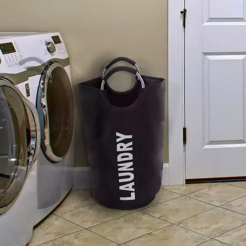 Laundry Hamper, Large Collapsible Canvas Clothes Basket with Round Handles for Convenient Carrying by Hastings Home (For Home, Nursery and Dorms)