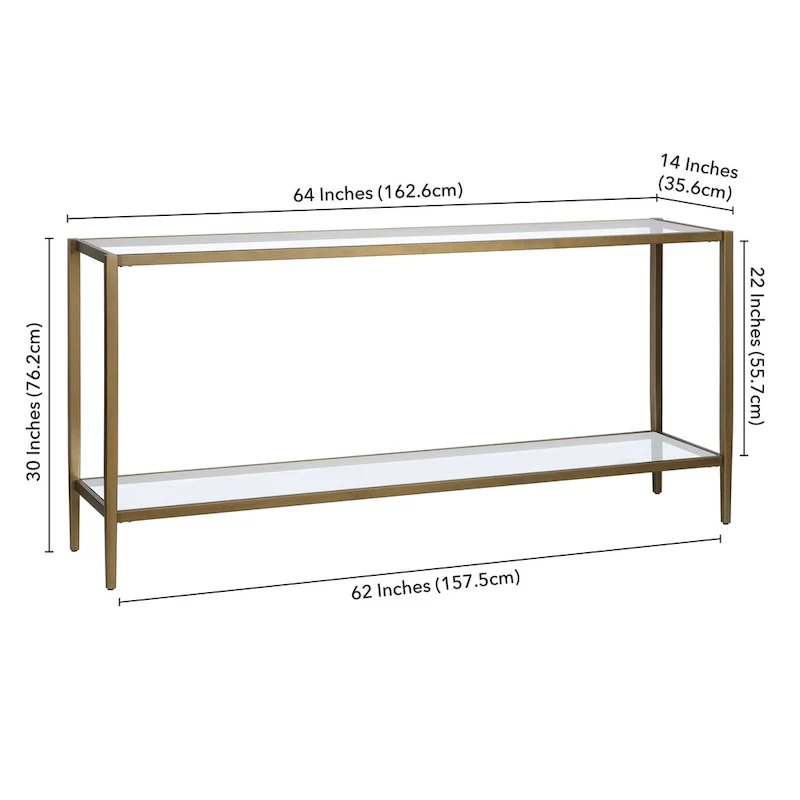Hera 64 Wide Rectangular Console Table with Glass Shelf - 64 Wide