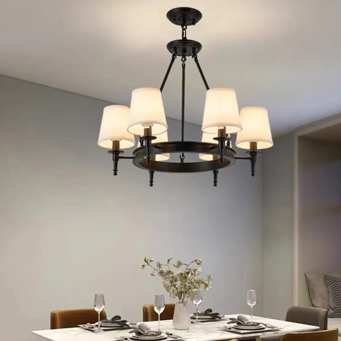 America Country Ring Fabric Lampshade Black Chandelier