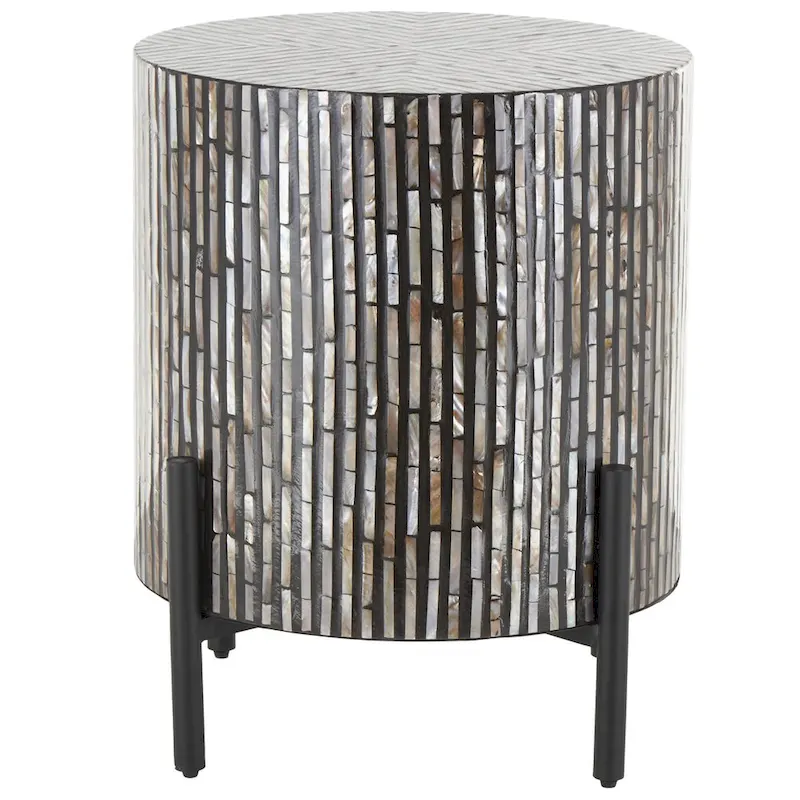 Mother of Pearl Shell Geometric Handmade Inlay Side End Accent Table with Black Legs - Multi Colored - Roche River Decor