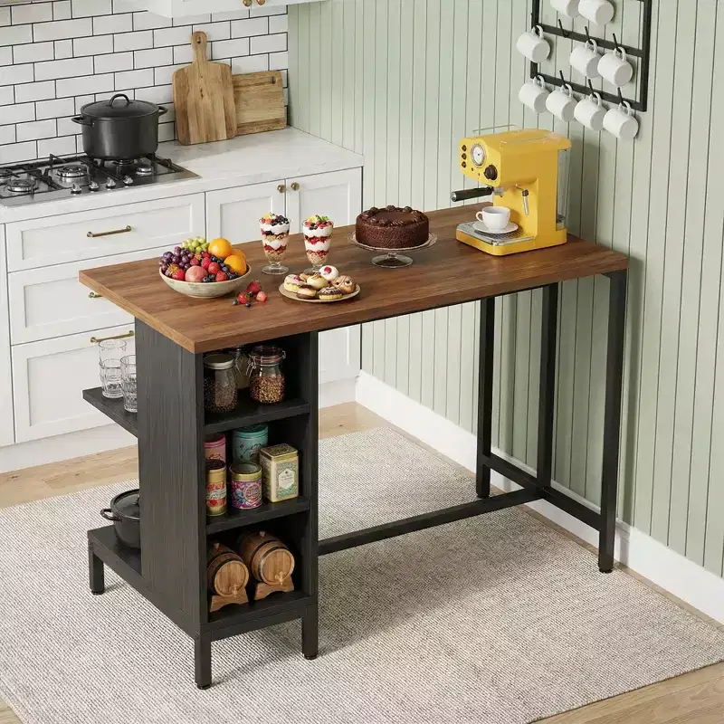 MAYEERTY 55 Kitchen Island, Breakfast Counter with Seating & Storage Shelves