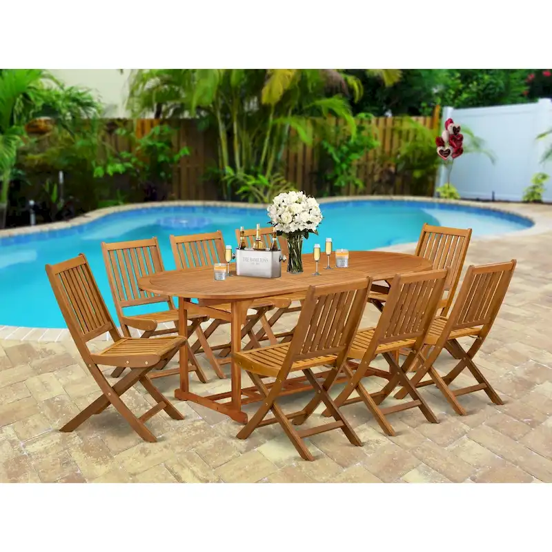 Outdoor Set - Outdoor Chairs Slatted Back and a Table and Oval Top with Wooden legs - Natural Oil Finish (Pieces option)