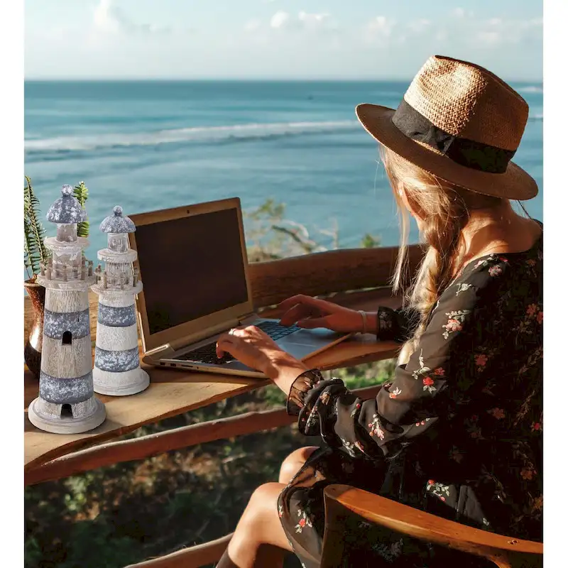 CoTa Global Silver Sea Lighthouse Collection, 2 Pcs Set - Handmade - 11.8Lx4Wx4H