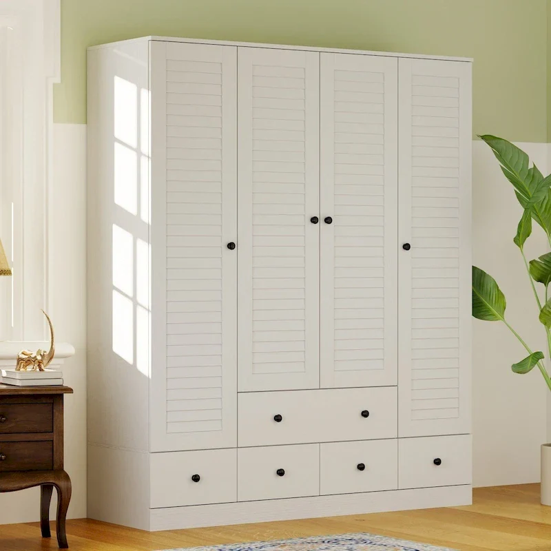 Wardrobe Armoire Closet 59W Large Freestanding Wardrobe Cabinet White