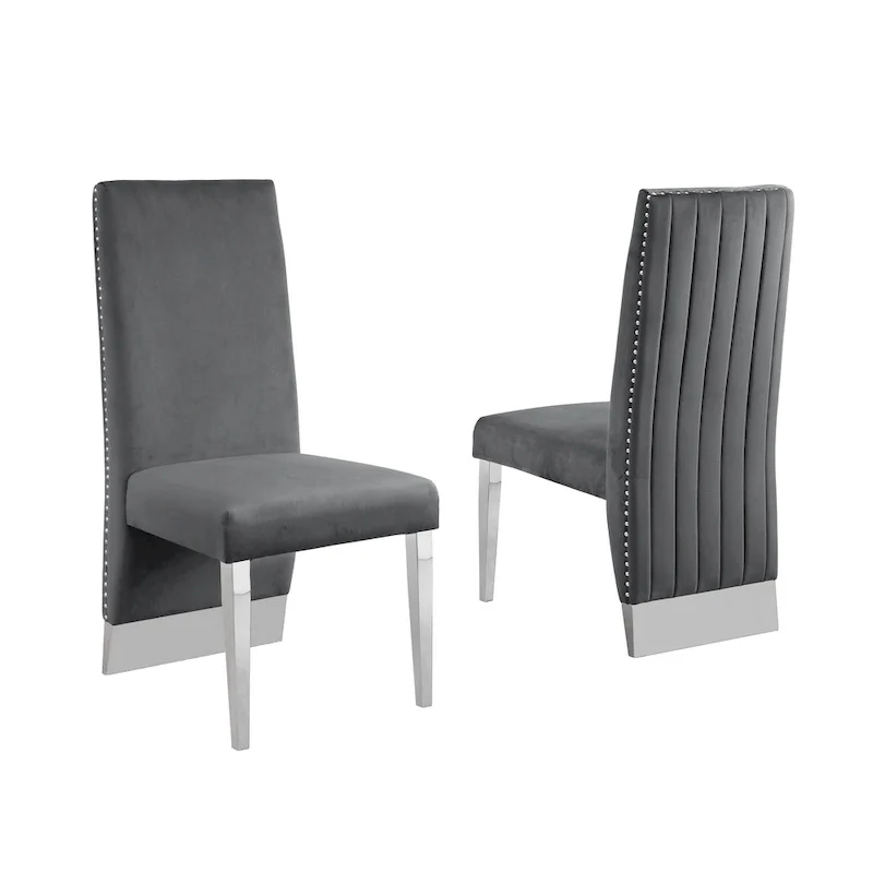 Premium Dining Chair featuring a Tufted Backrest, Rivet Trim, and Chrome-Plated Legs