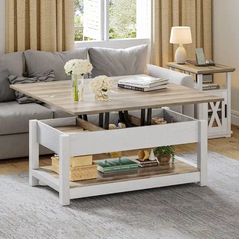 Brown / Grey / Black Lift-Top Coffee Table with Hidden Storage, Seats 6-8