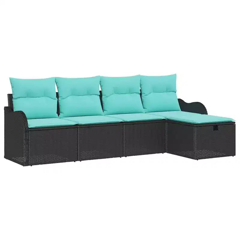 vidaXL Garden Sofa Set with Cushion 5 pcs Black Poly rattan - Black without table Blue
