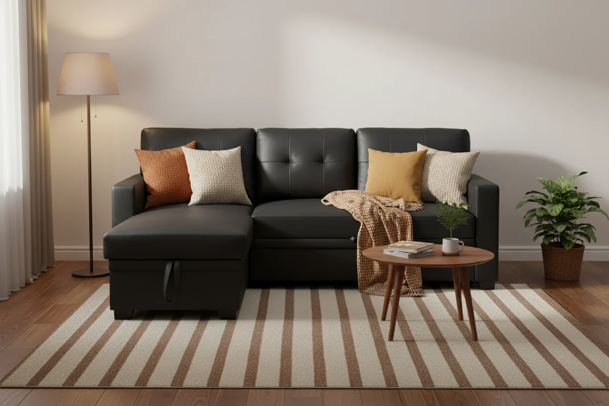 Upholstered Pull out Sectional Sofa with Chaise