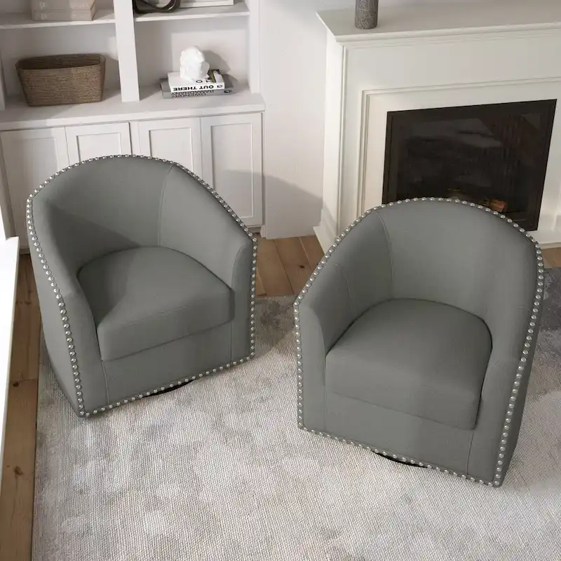 Upholstered Swivel Accent Chairs with Nailhead Trim, Set of 2