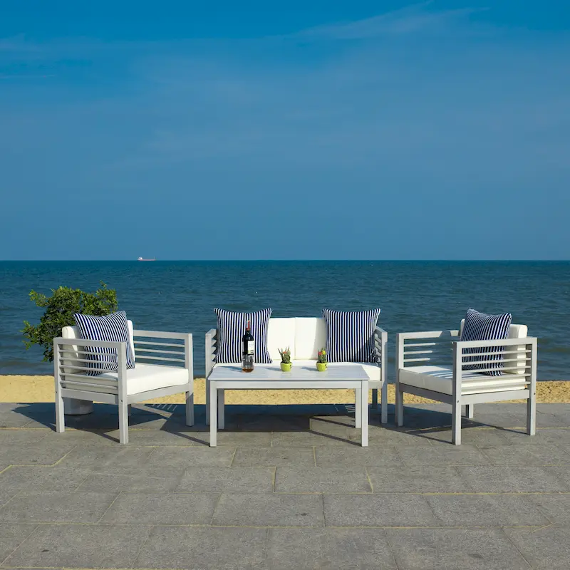 SAFAVIEH Outdoor Yoselin 4-Piece Set with Accent Pillow - 51W x 26D x 26H