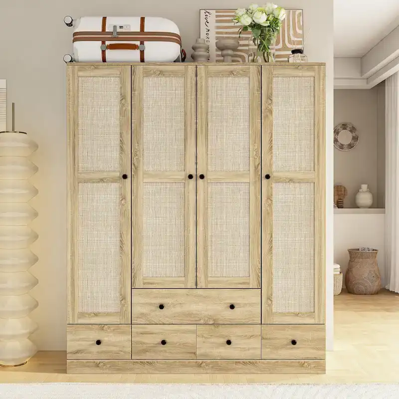 Wardrobe Armoire Closet 59W Large Freestanding Wardrobe Cabinet White