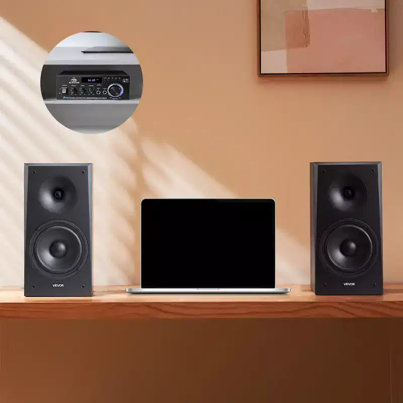 VEVOR Passive Bookshelf Speaker, 300W, Book Shelf Stereo Speakers with 6.5In Woofer and 1-Inch Tweeter, Detachable Grille, 55Hz-20KHz, Black (1Pair)