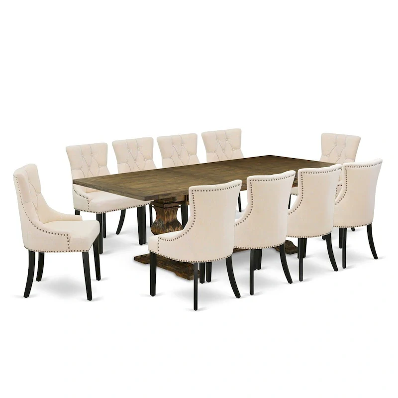 East West Furniture 11 Piece Dining Table Set- a Kitchen Table and 10 Linen Fabric Parson Chairs(Finish Options)