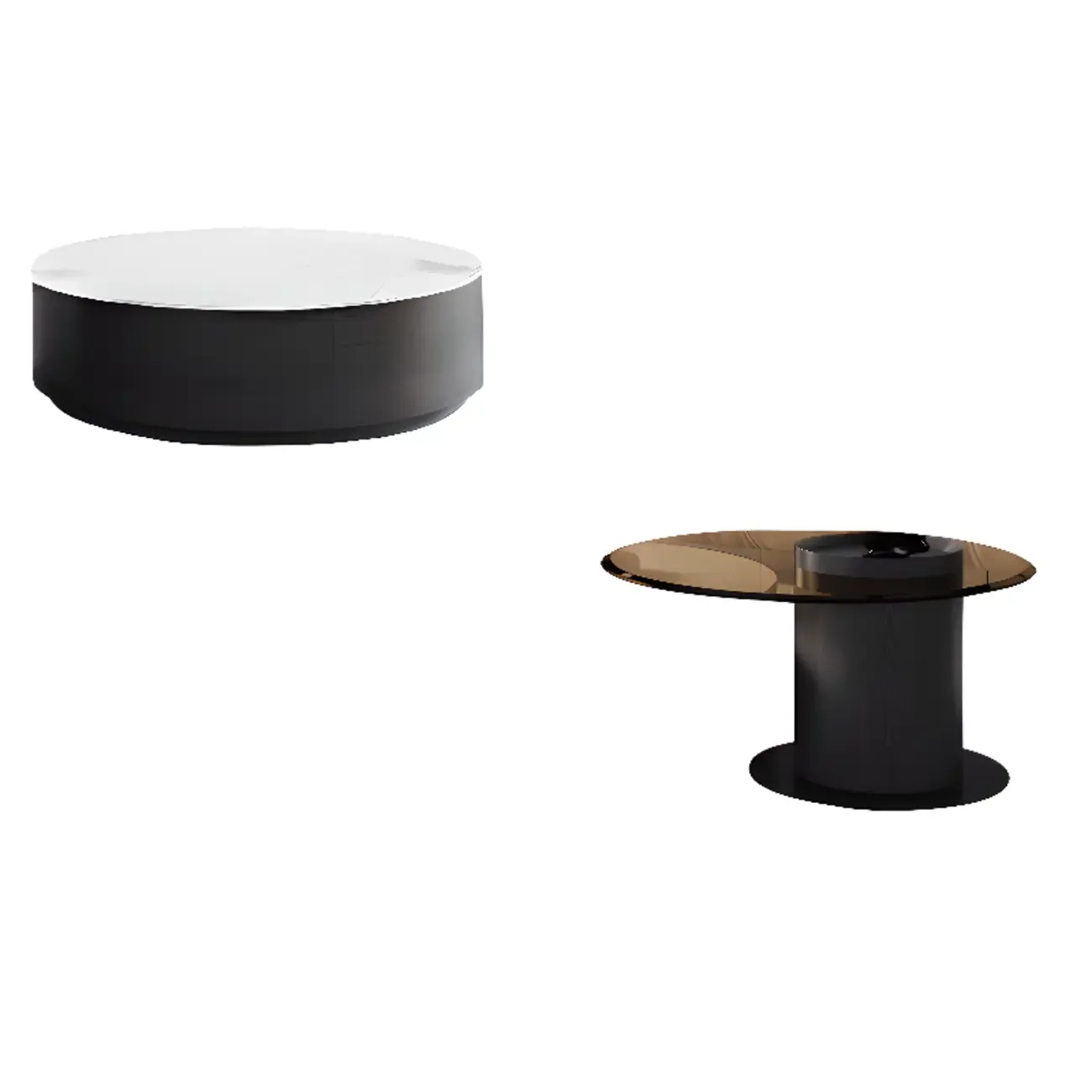 Modern Round White Nesting Coffee Table Set with Drawers