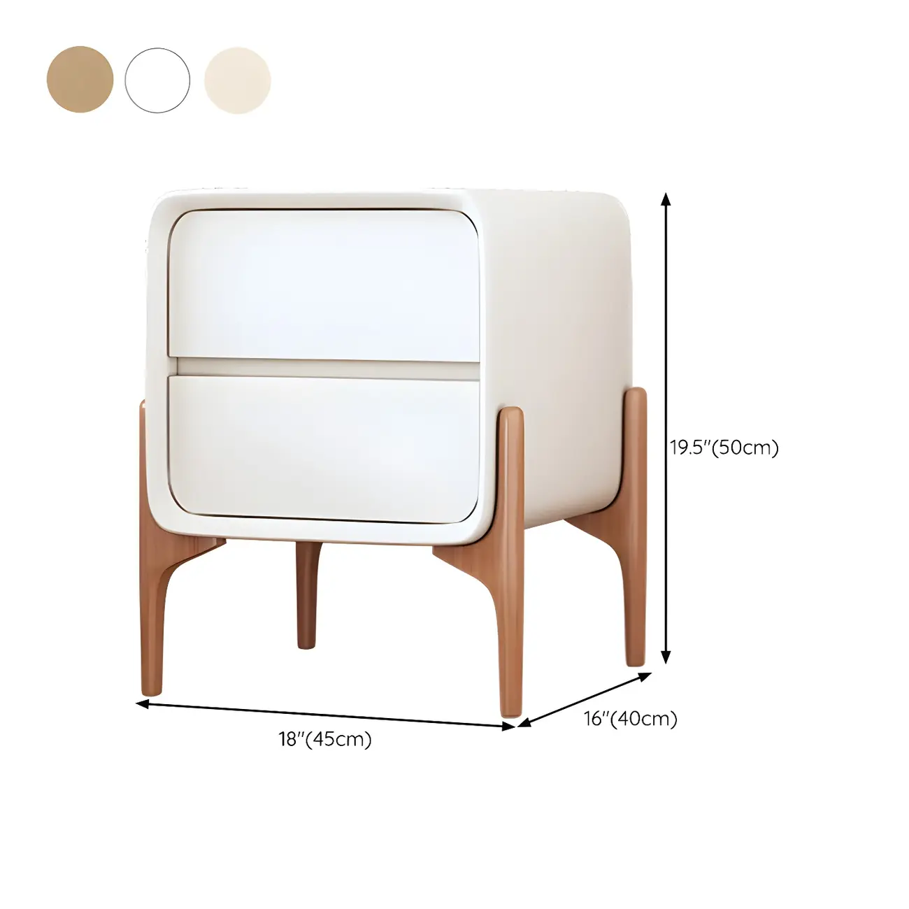 Simple Curved Wooden Faux Leather 2 Drawer Nightstand