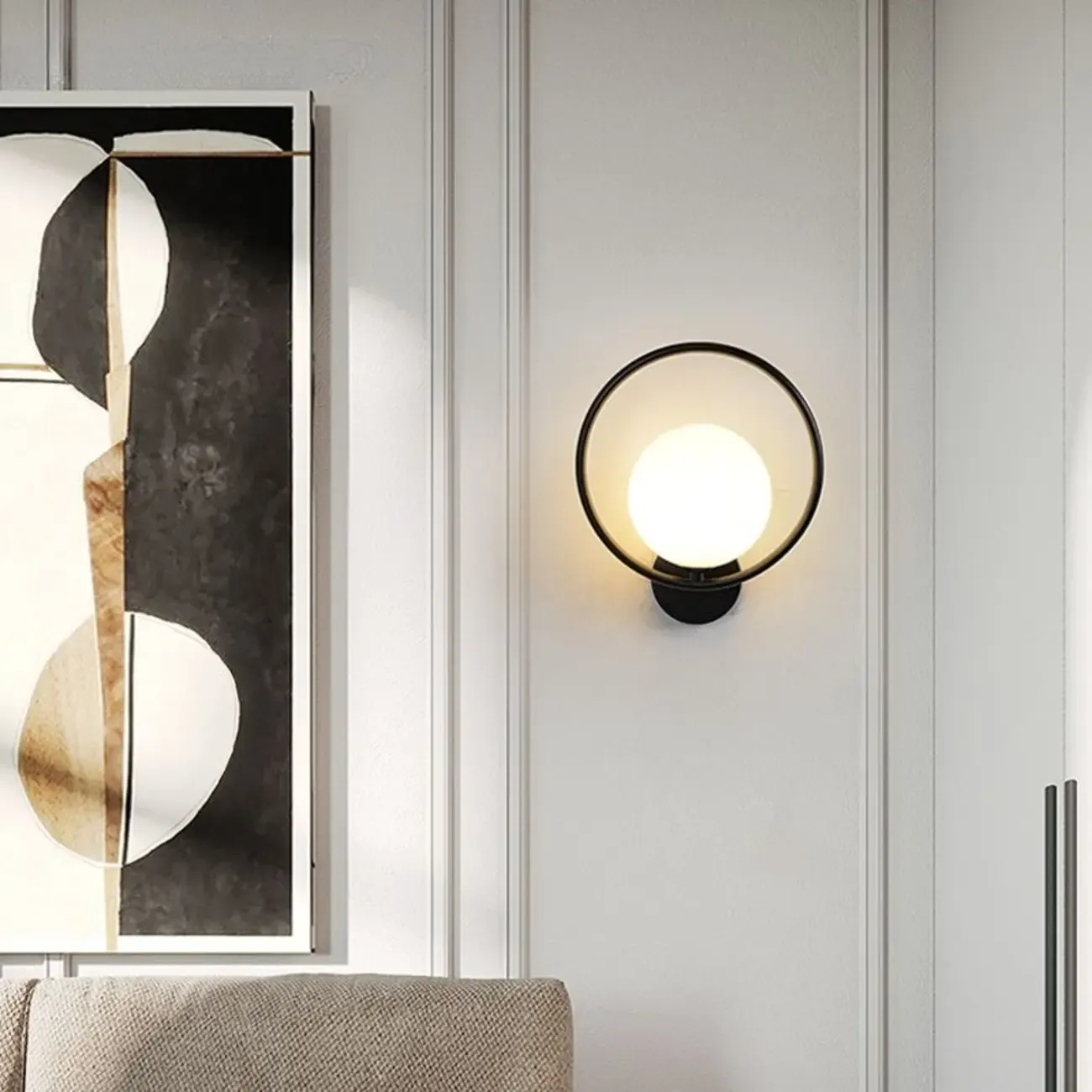 Modern Minimalist Globe Wall Sconce with Circular Ring