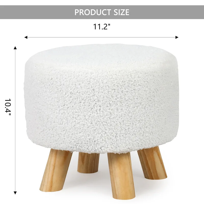 Adeco Round Ottoman Velvet Foot Rest Stool with Non-Skid Legs