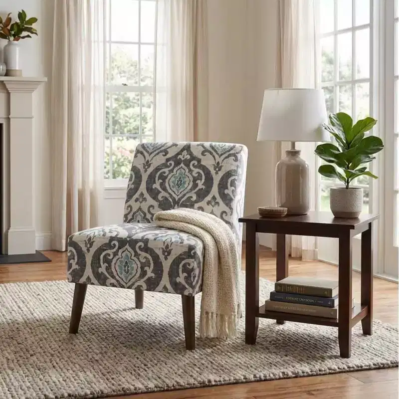 HomePop Modern Armless Accent Chair Blue: Upholstered Slipper Chair, Plywood & Hardwood Frame