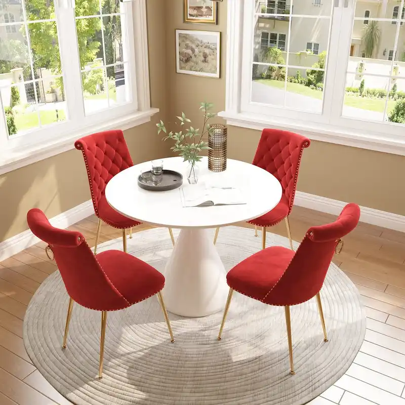 48  Light Luxury White High Gloss Large Countertop Dining Table with Velvet Dining Chair Set