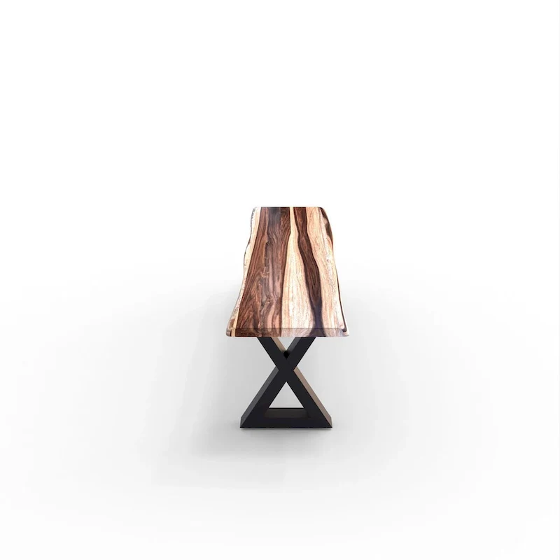 Solid Wood Bench with Metal X Legs