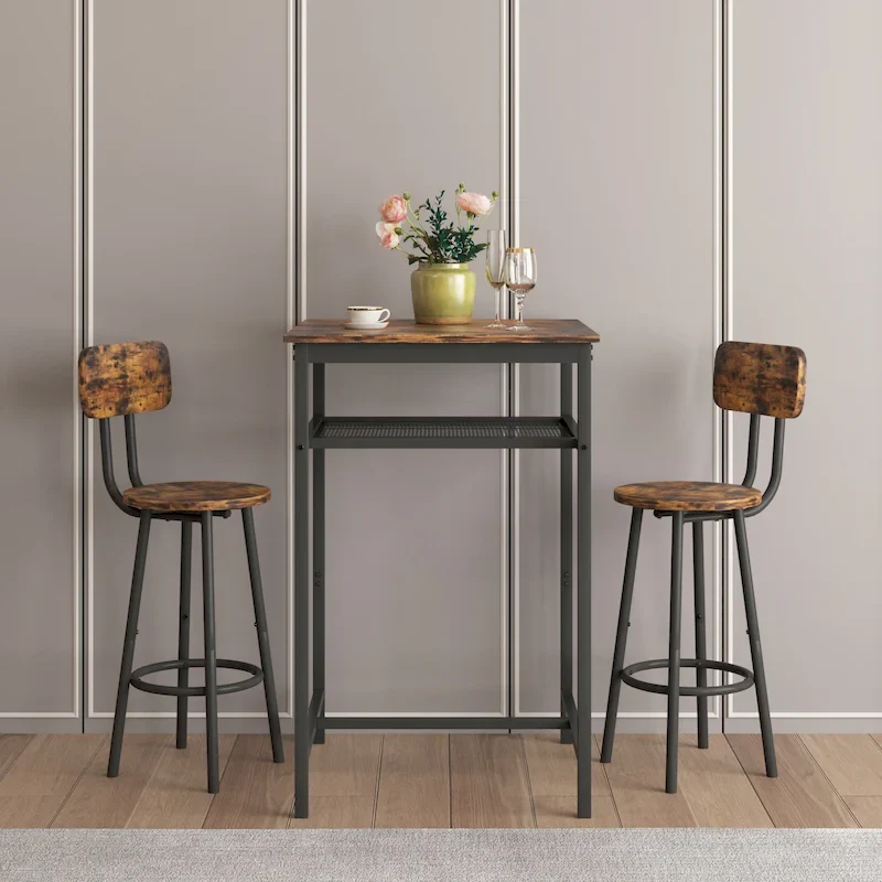 Modern Style 3-Piece Dining Set with Square Table, Partition and 2 Bar Stools