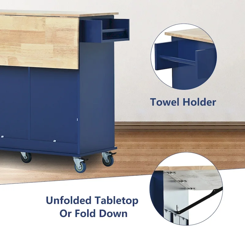 Kitchen Island Cart with Solid Wood Top and Locking Wheels