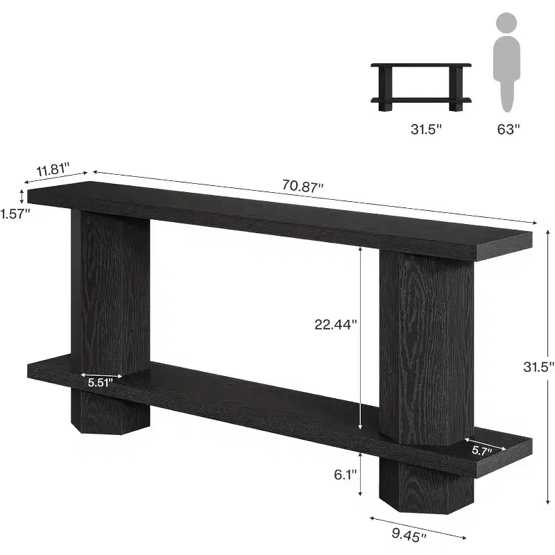 Lantine 71-Inch Long Console Table for Entryway, Wooden Sofa Table Behind Couch, Suitable for Living Room, Hallway, Foyer, Black