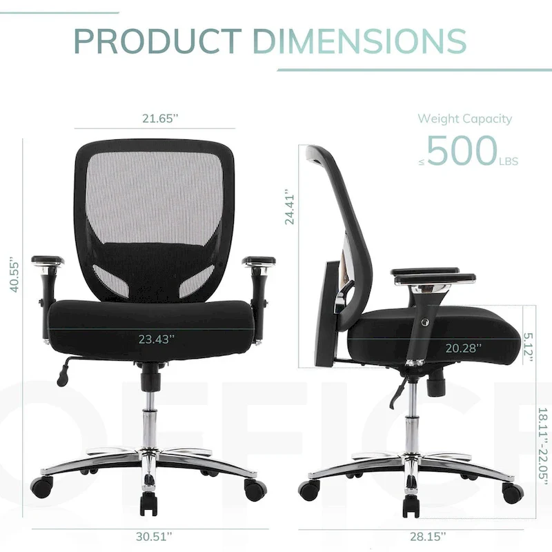 Big and Tall Heavy Duty Ergonomic Mesh Office Chair 500lbs with Wide Thick Seat
