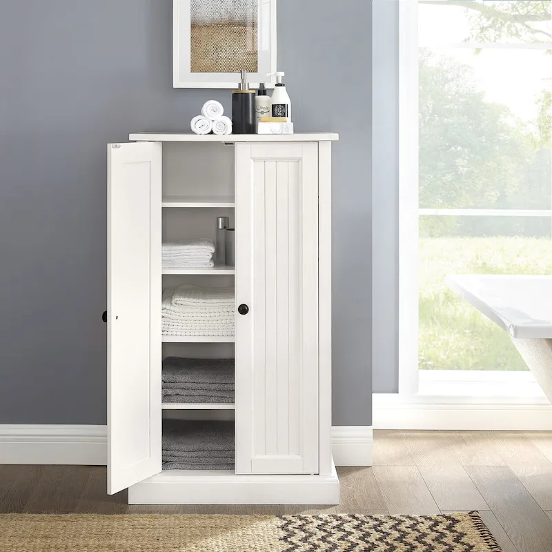 Antique White Coastal Double-Door Accent Cabinet