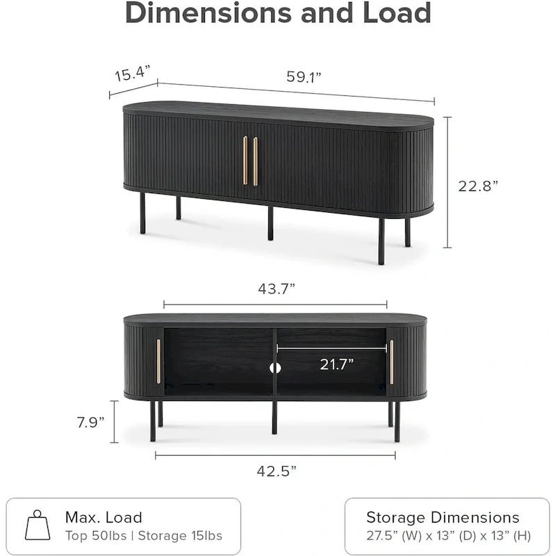 59 TV Stand, Fluted Entertainment Center