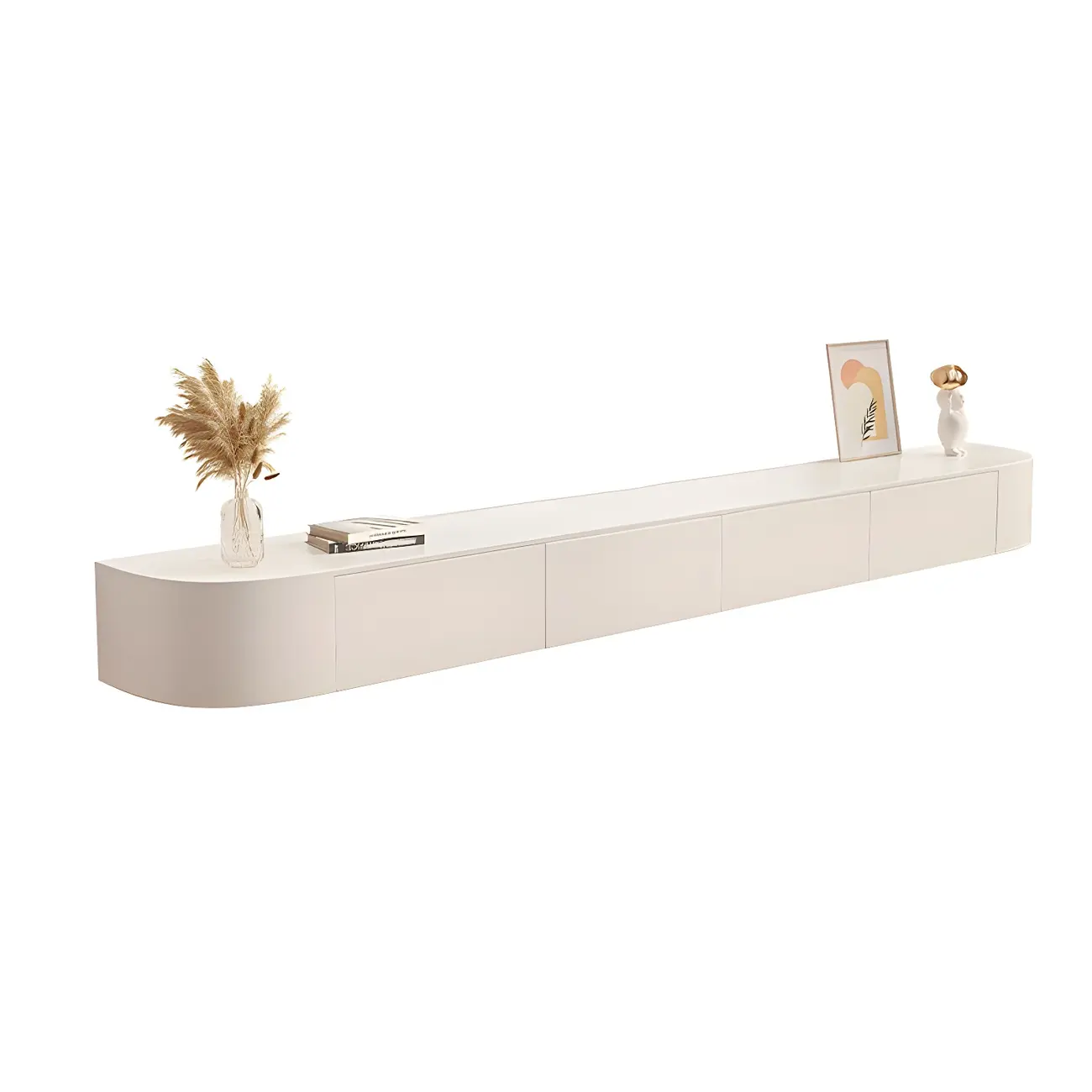 Glam Wooden Floating TV Stand in White with Drawers & Shelves