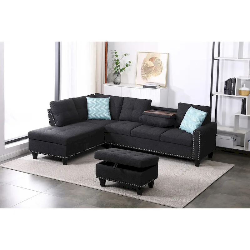 Alger 98-inch Wide Left Hand Facing Sofa with Chaise and Ottoman - 98 W x 71 D x 33 H