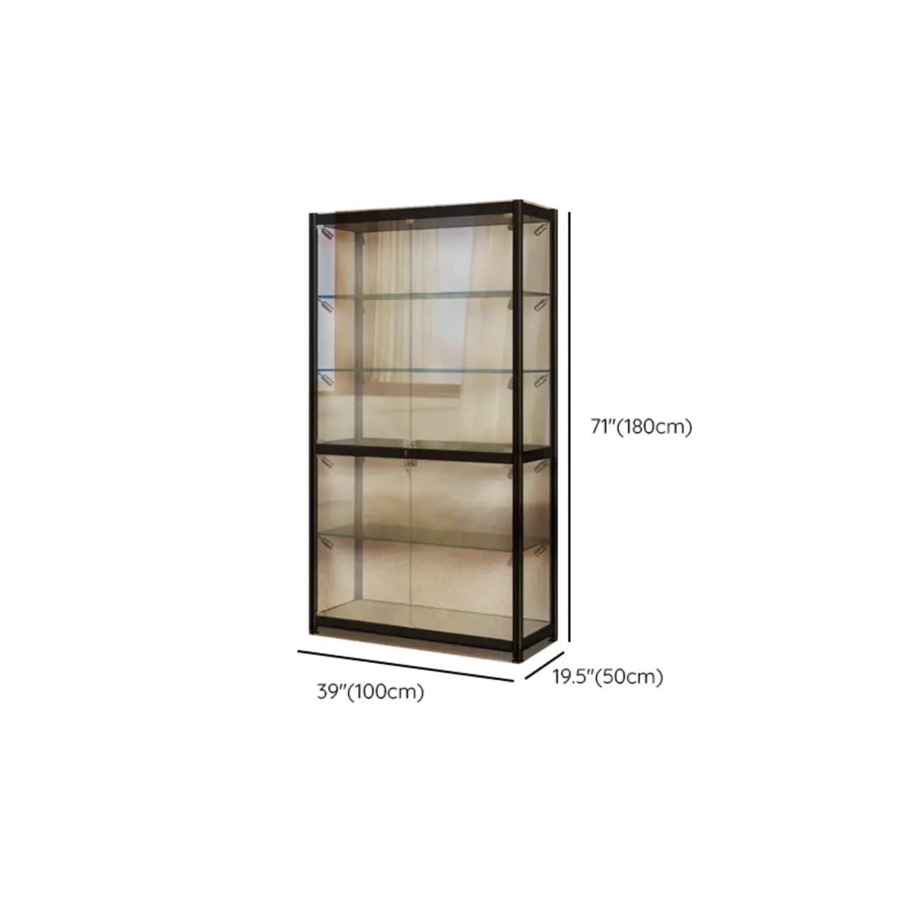 Modern Black Clear Glass LED Adjustable Display Cabinet